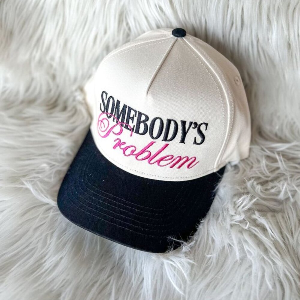 Somebody's Problem White & Black Embroidered Baseball Cap